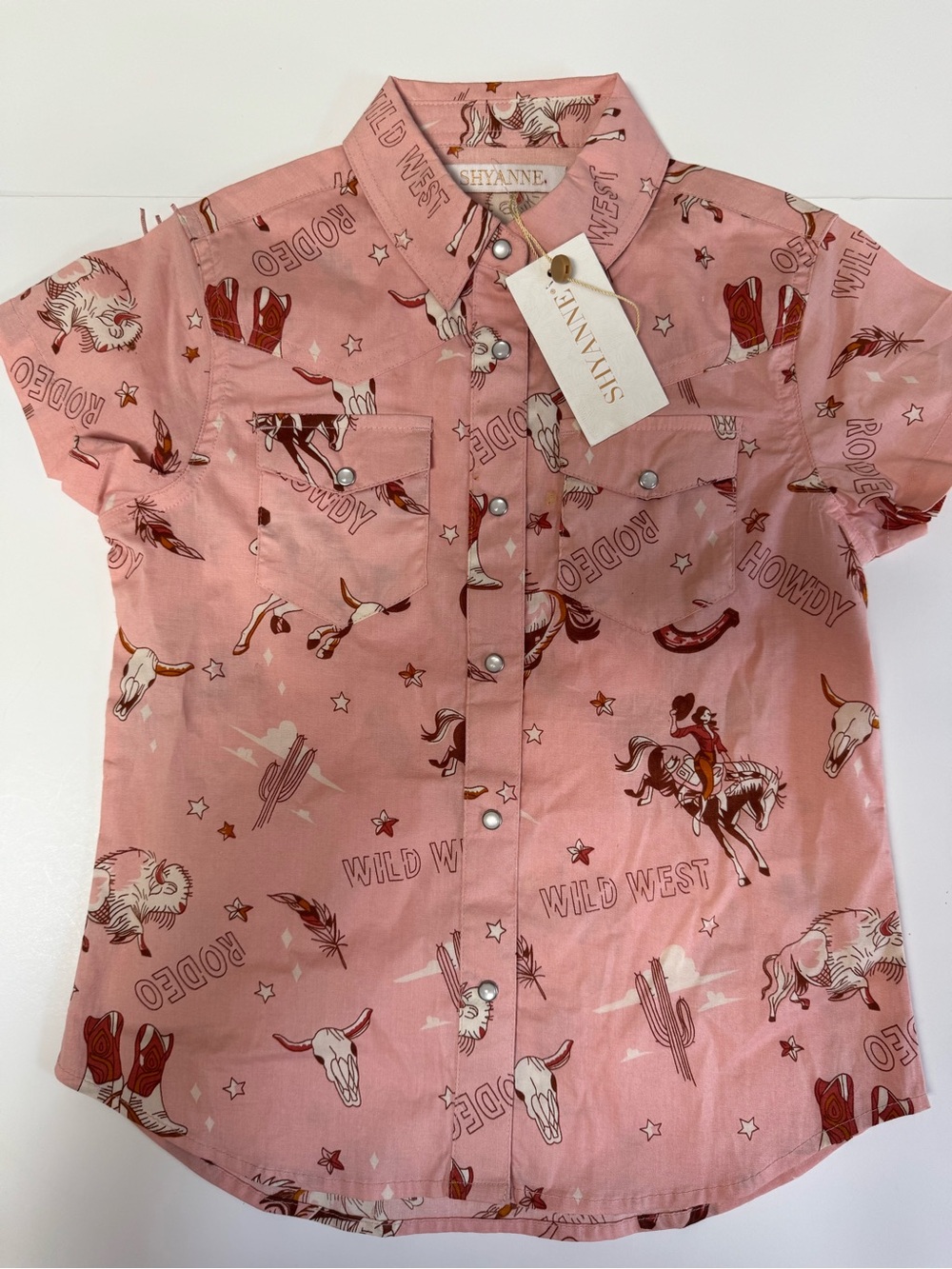 NWT! Shyanne Youth Girls Long Sleeve Button Up Shirts Size S Pink Fringe Cowgirl